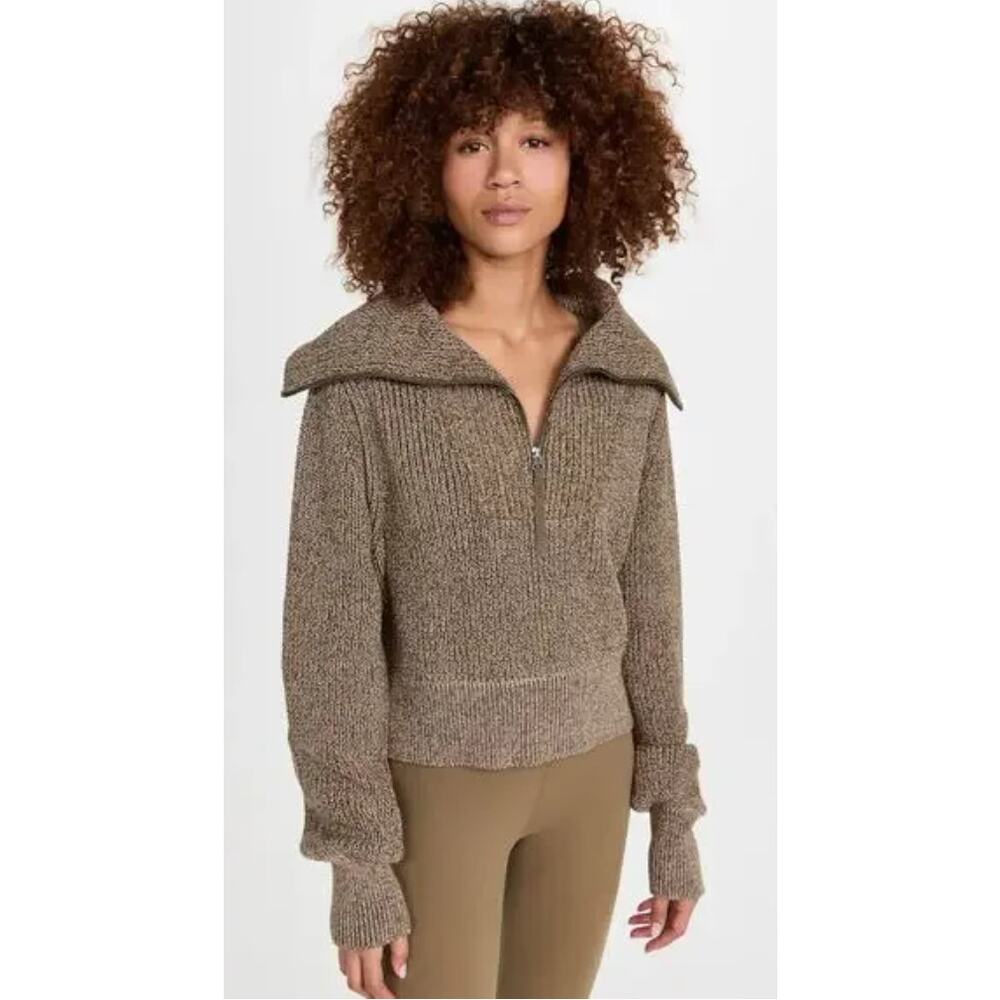 Varley Mentone half zip knit pullover in dark olive speckle Size XS EUC